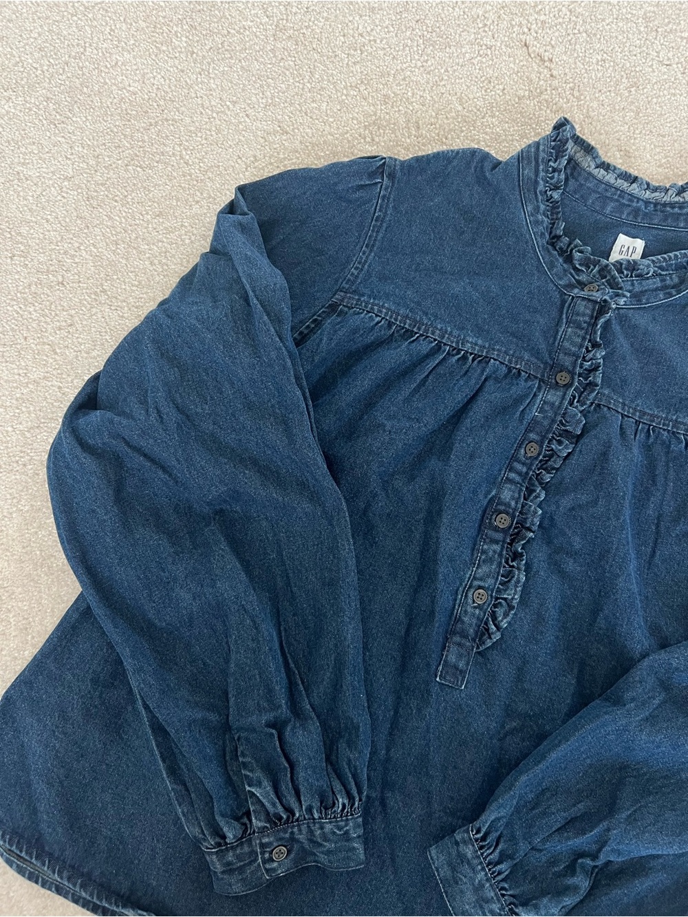 GAP Navy Ruffled Denim Button-Down Top - Picture 5 of 7